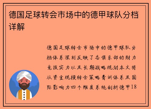 德国足球转会市场中的德甲球队分档详解